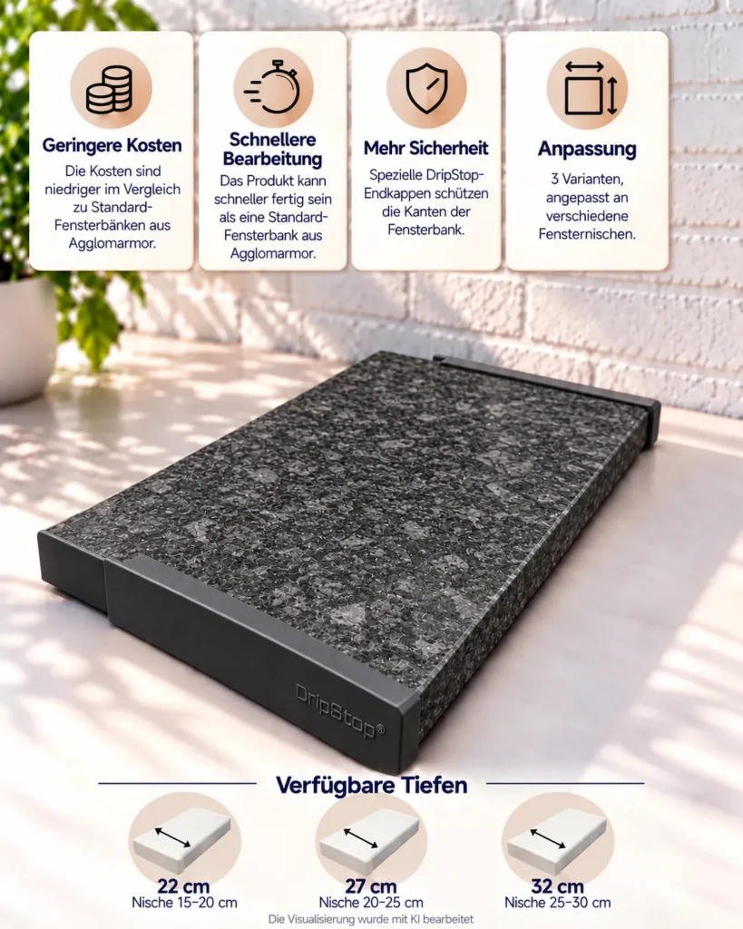 Fensterbank Granit DripStop® Black Antracite 22 cm