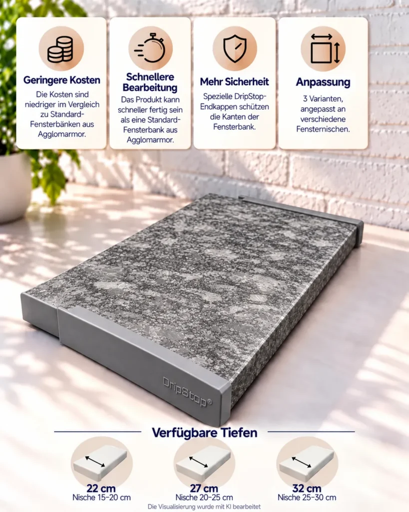 Fensterbank Granit DripStop® Steel Grey 32 cm