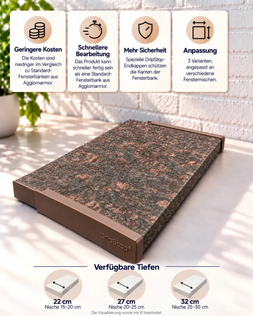 Fensterbank Granit DripStop® Tan Brown 27 cm